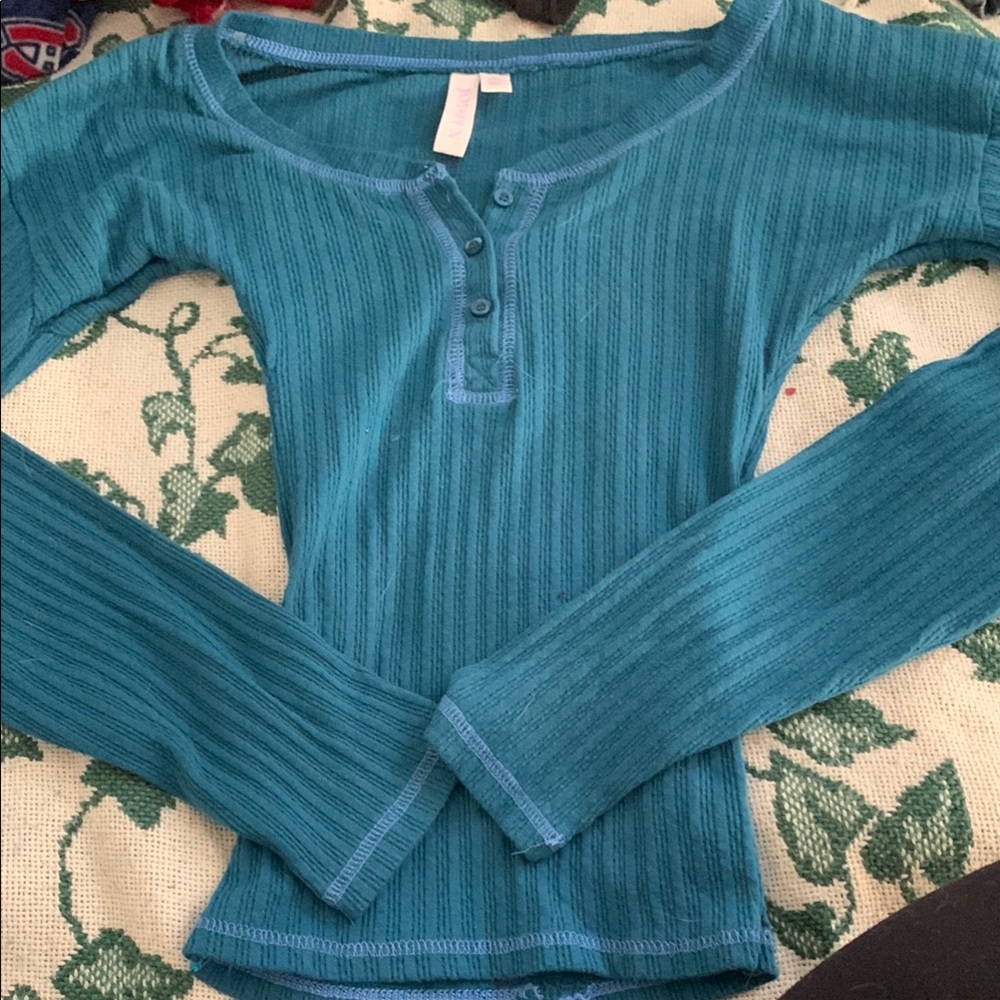 Teal Long Sleeve Henley Top